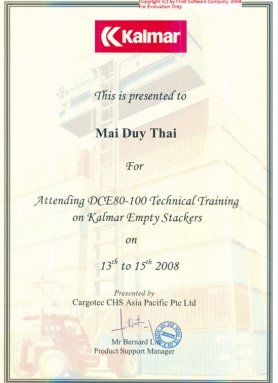 Chứng chỉ Đào tạo Kỹ thuật Xe nâng Container rỗng - Dòng máy DCE80-100